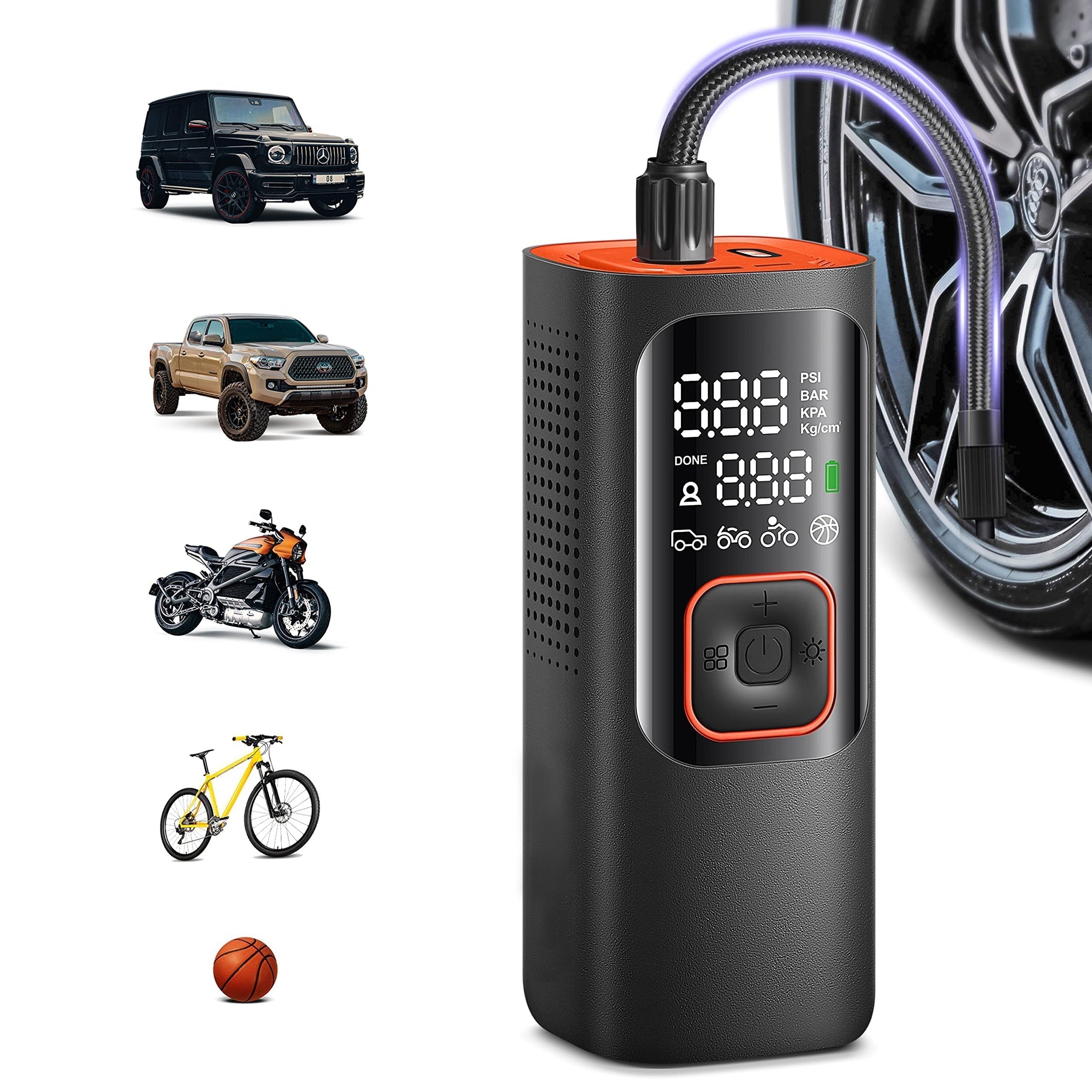 Portable Tire Inflator Air Compressor - Powerful 160PSI & 2X Faster, Accurate Pressure LCD Display, Cordless Easy Operation - Portable Air Pump