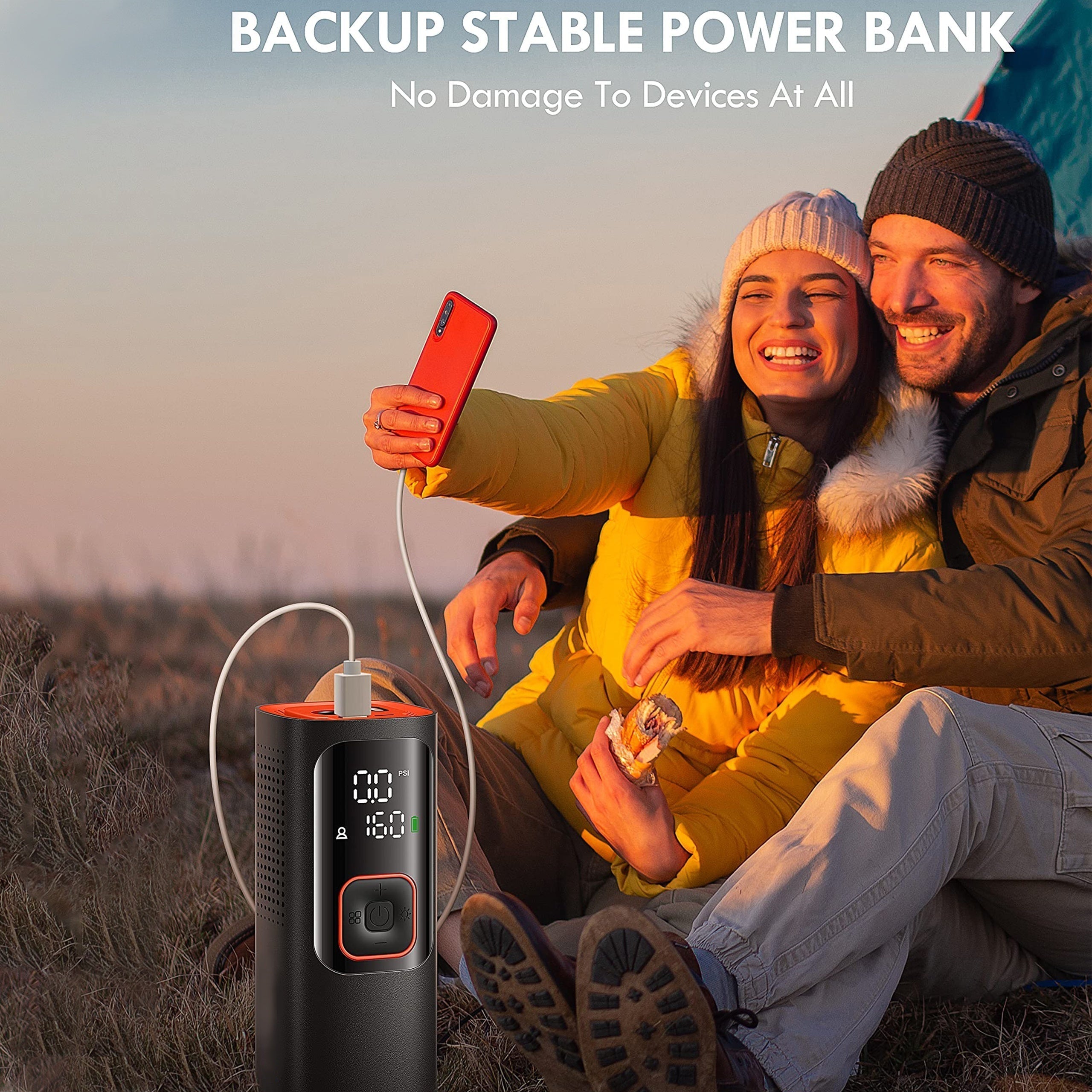 Portable Tire Inflator Air Compressor - Powerful 160PSI & 2X Faster, Accurate Pressure LCD Display, Cordless Easy Operation - Portable Air Pump