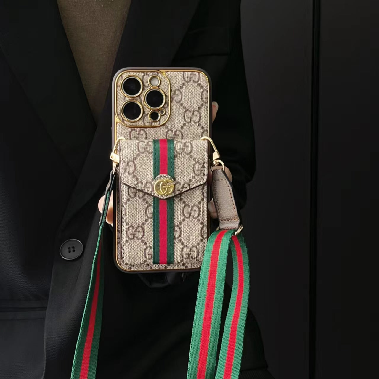 🔥 Full Cover Shockproof Leather Case with Wallet and Strap Phone Case Monogram iPhone Case