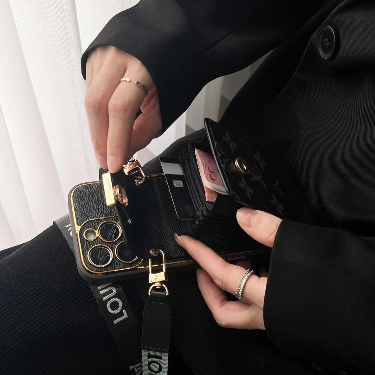 🔥 Full Cover Shockproof Leather Case with Wallet and Strap Phone Case Monogram iPhone Case