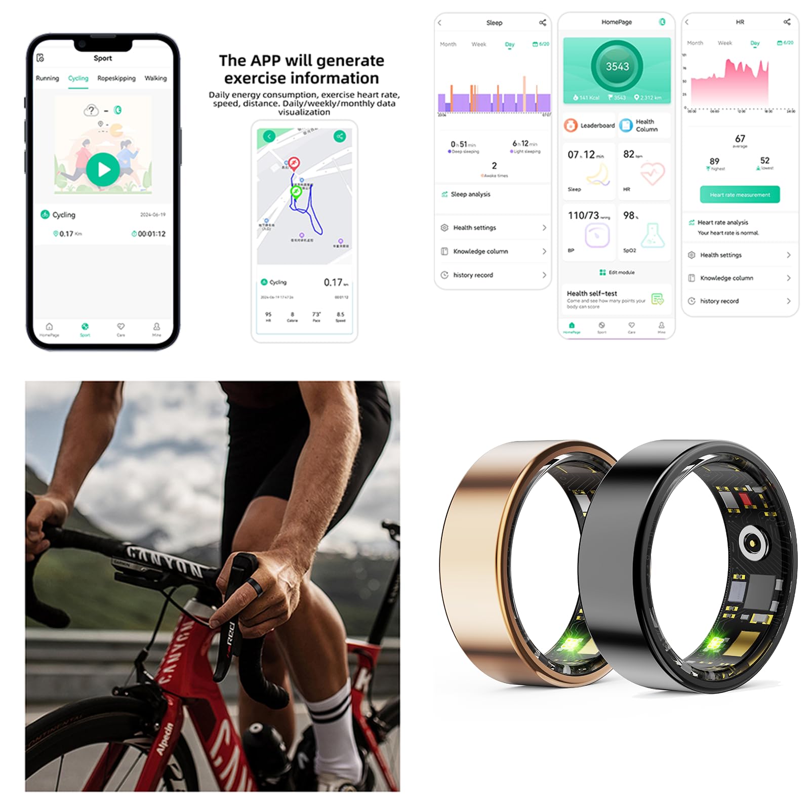 HitTopss Smart Ring, Fitness Tracking Smart Ring with Calories/Heart Rate/Blood Oxygen/Sleep Monitoring, IP68 Waterproof, No APP Subscription