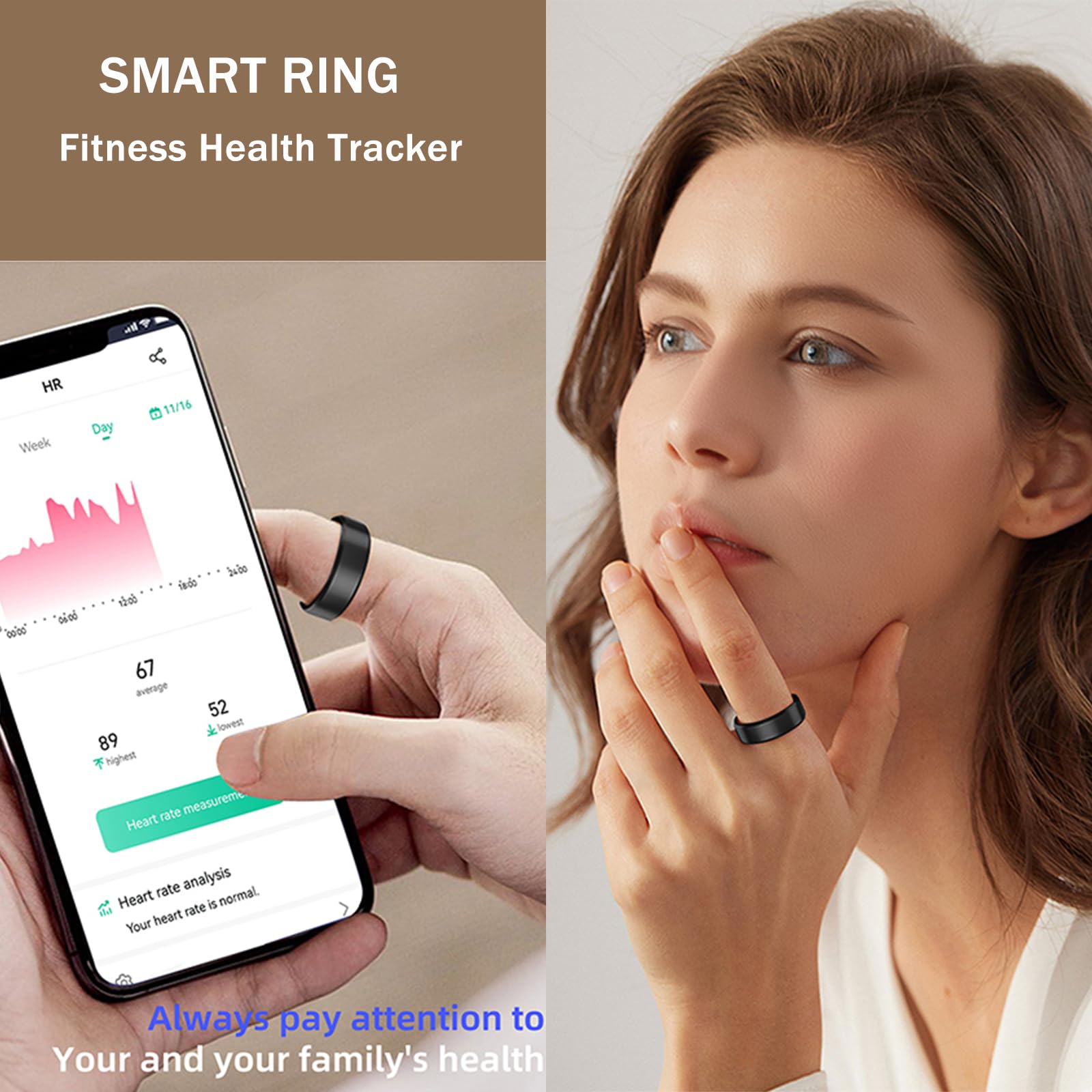 HitTopss Smart Ring, Fitness Tracking Smart Ring with Calories/Heart Rate/Blood Oxygen/Sleep Monitoring, IP68 Waterproof, No APP Subscription