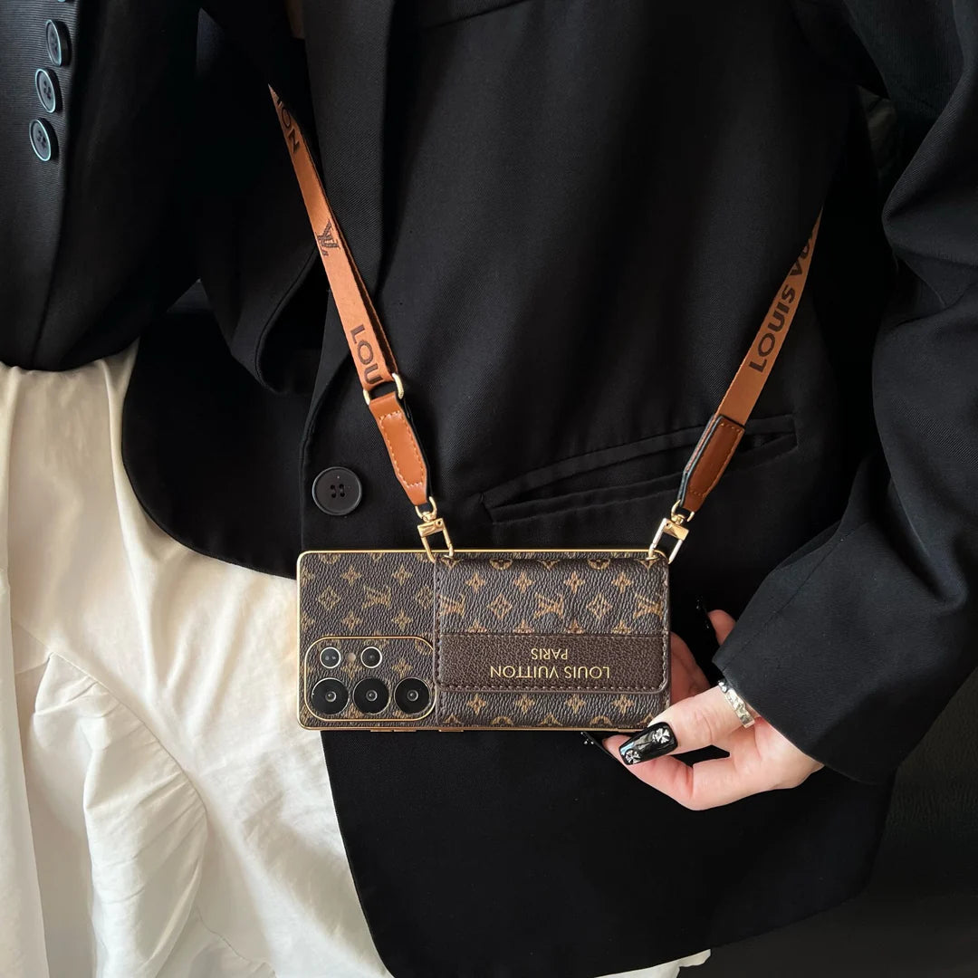 Luxury Leather Wallet Strap Case for Samsung Galaxy