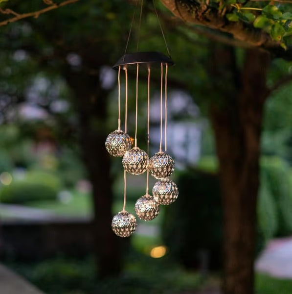 Solar Metal Orb Wind Chime Mobile - Rainbow Color Changing LED Lights