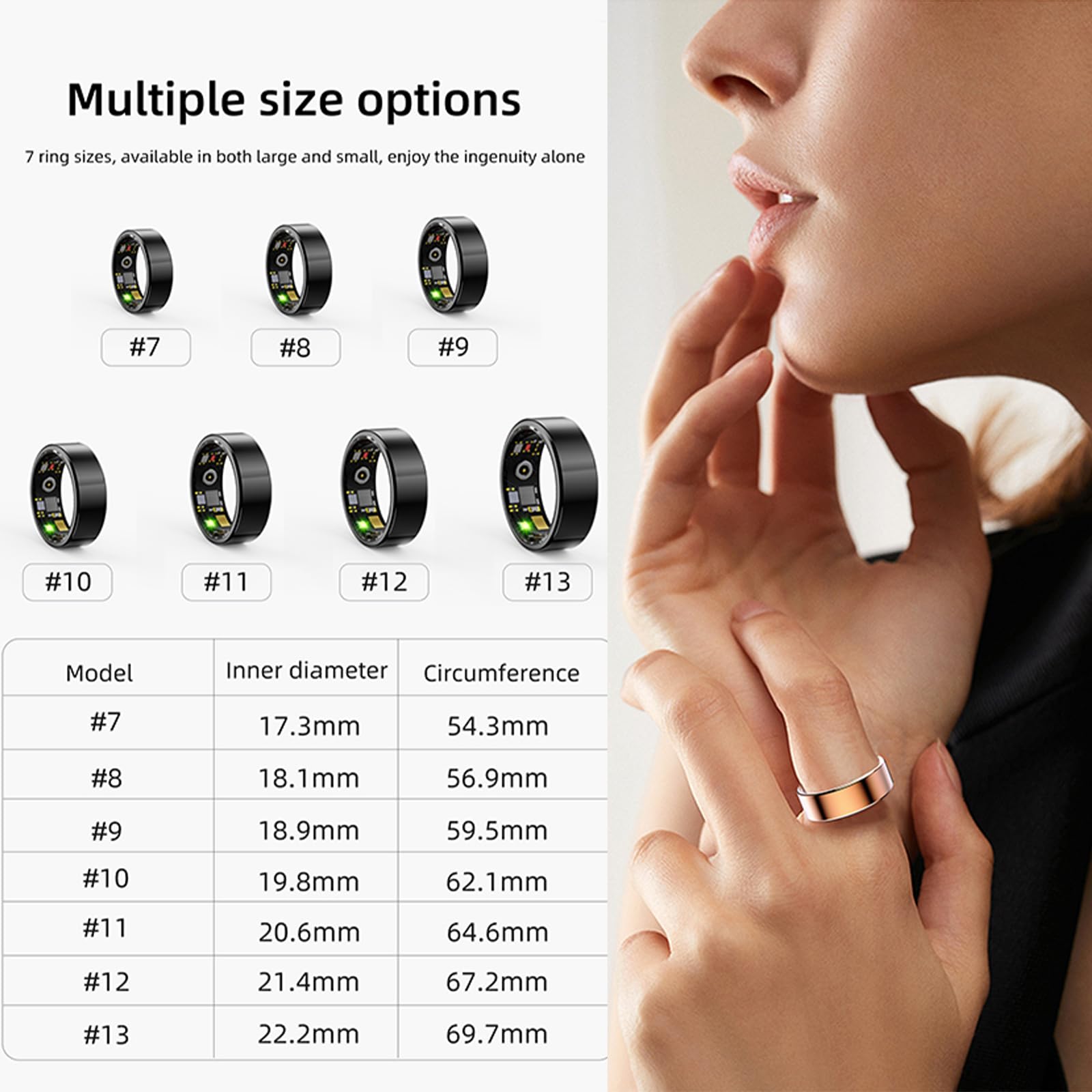 HitTopss Smart Ring, Fitness Tracking Smart Ring with Calories/Heart Rate/Blood Oxygen/Sleep Monitoring, IP68 Waterproof, No APP Subscription